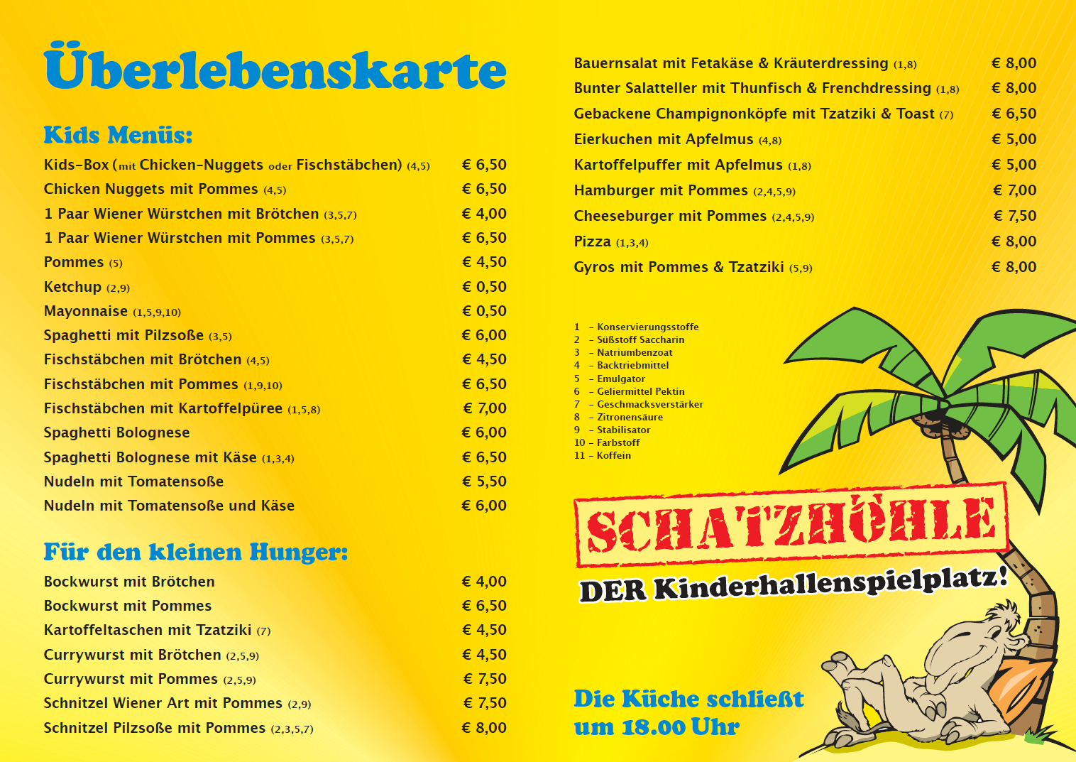 Die Überlebenskarte (Speisen) für die Schatzhöhle Magdeburg (Stand 01/2024)