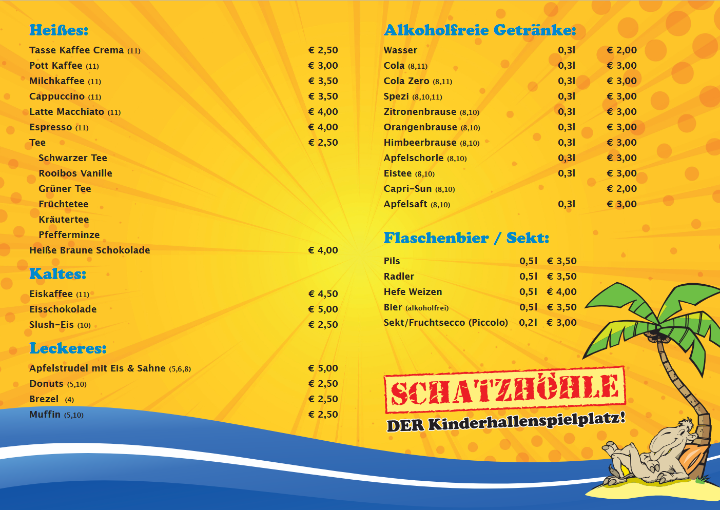 Die Getränkekarte für unsere Schatzhöhle Magdeburg (Stand 01/2026)